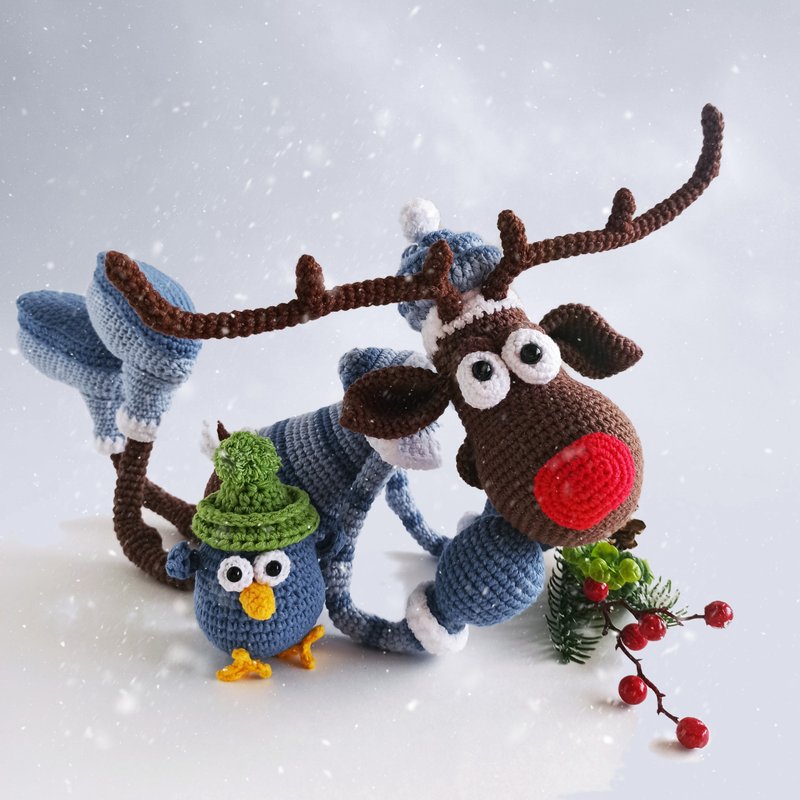Crochet deer Rudolph, Xmas home decor, Xmas gift, amigurumi toy deer,stuffed toy - 寶寶/兒童玩具/玩偶 - 棉．麻 多色