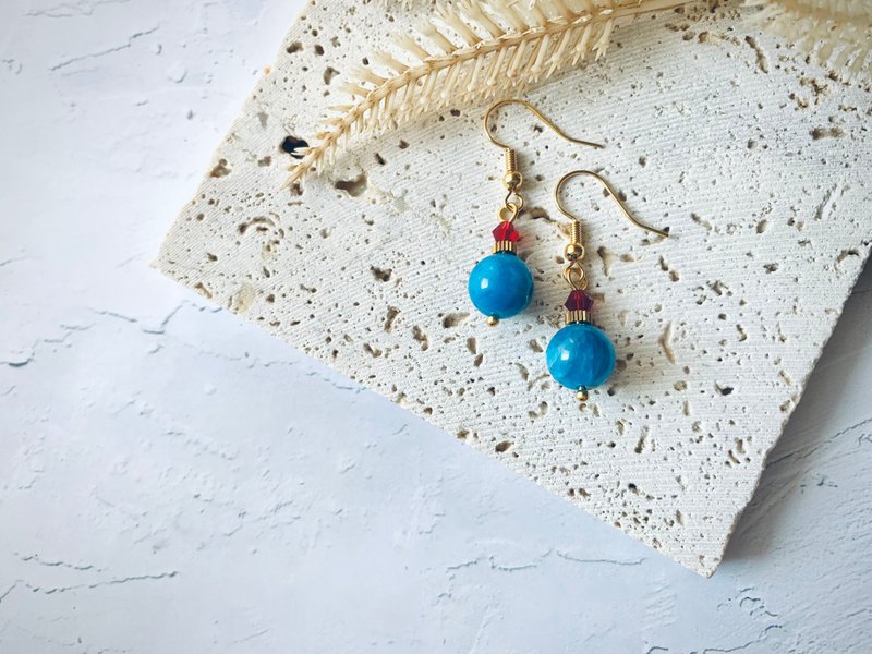 Azure Blue Stone Earrings - ต่างหู - เครื่องประดับพลอย สีน้ำเงิน