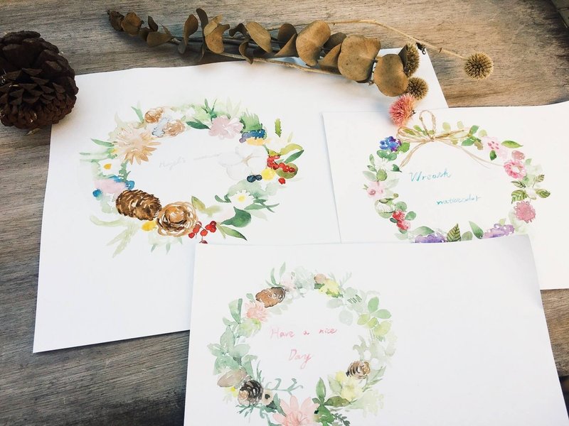 [One person in a group] Watercolor rendering/Create a Christmas watercolor wreath - Hazel - วาดภาพ/ศิลปะการเขียน - กระดาษ 