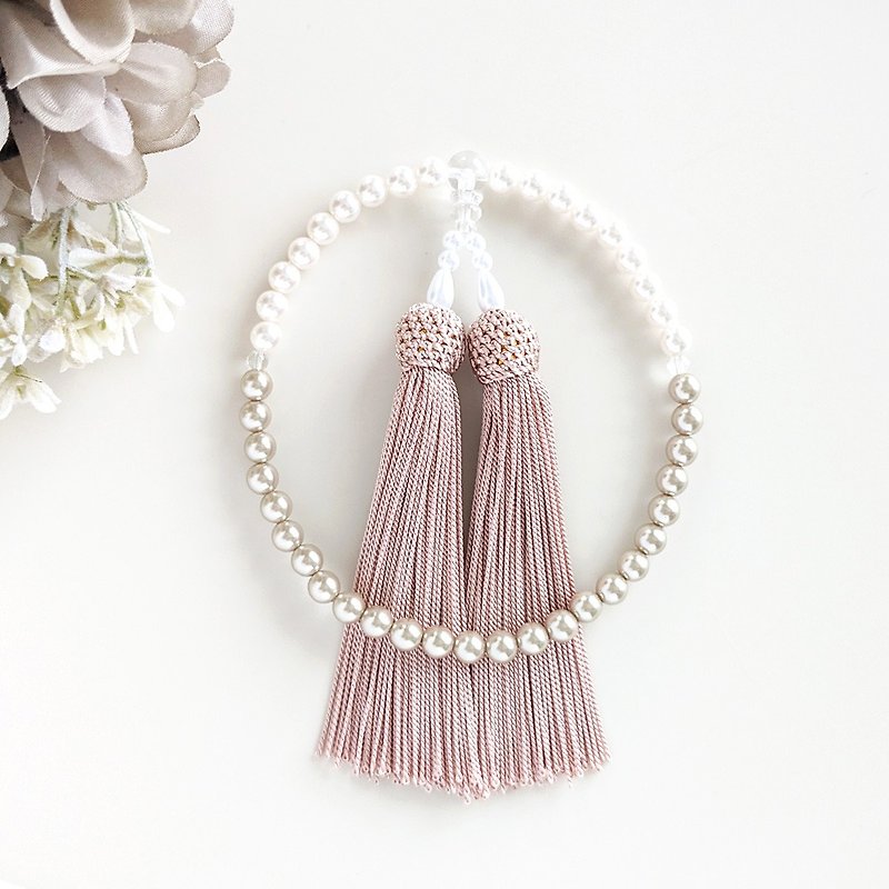 [For women/Main ball 6mm] Graceful small pearl mala, abbreviated rosary/Haizakurabo - สร้อยข้อมือ - คริสตัล สึชมพู