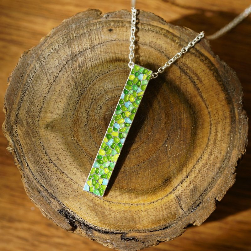 Enamel necklace KESHIKI spring scenery - สร้อยคอ - เงิน สีเขียว