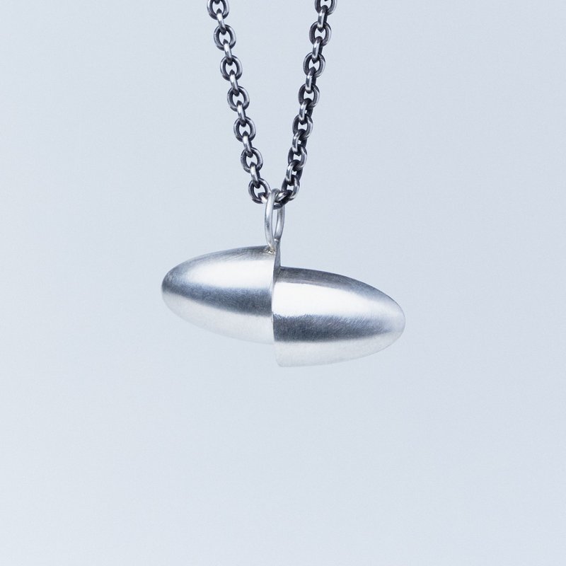 Void horizontal oval pendant - สร้อยคอ - เงินแท้ สีเงิน