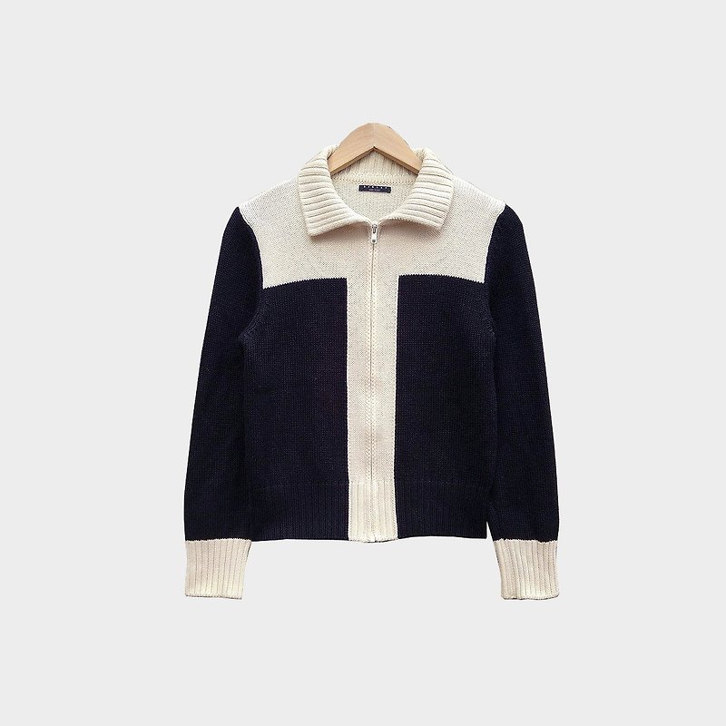 脫臼古著 / SISLEY拼色針織外套 no.B57 vintage - 毛衣/針織衫 - 聚酯纖維 黑色