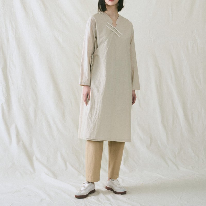 Long Staple Cotton Apricot Chinese Tea Service - One Piece Dresses - Cotton & Hemp Khaki