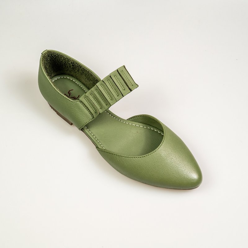 Simple genuine leather handmade sandals for women/military green/6W82C last - รองเท้ารัดส้น - หนังแท้ สีเขียว