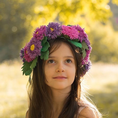 LepotaAccessories Purple aster flower girl crown Autumn fairy headpiece Fall wedding bridal tiara