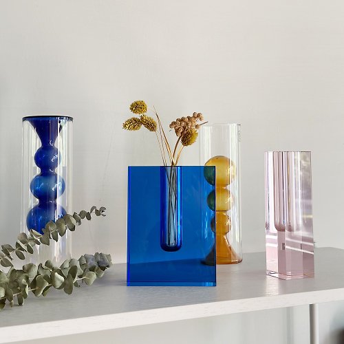 Hübsch】－340904 藍色時尚造型花瓶花器插花擺飾紙鎮- 設計館Hübsch 