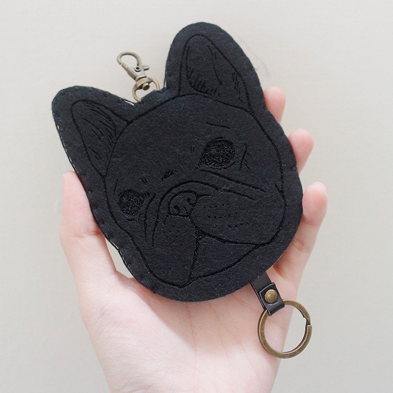 Animal-Dog Series-Wool hand-stitched key set key bag Key sets / Fadou is coming-Ink black - ที่ห้อยกุญแจ - ขนแกะ สีดำ