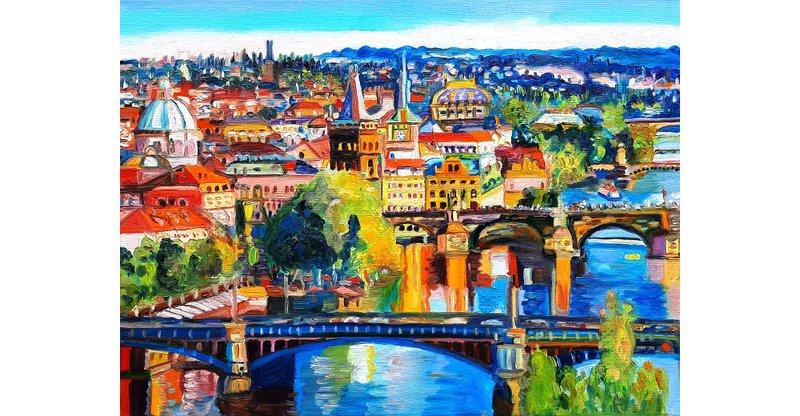 Prague Painting  Original Art City  Oil Painting   Oil On Canvas 30 by40sm - 壁貼/牆壁裝飾 - 其他材質 多色