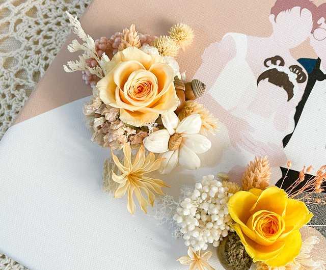 花束の油彩画 金色フレーム付き プリザーブドフラワー油彩画フォト