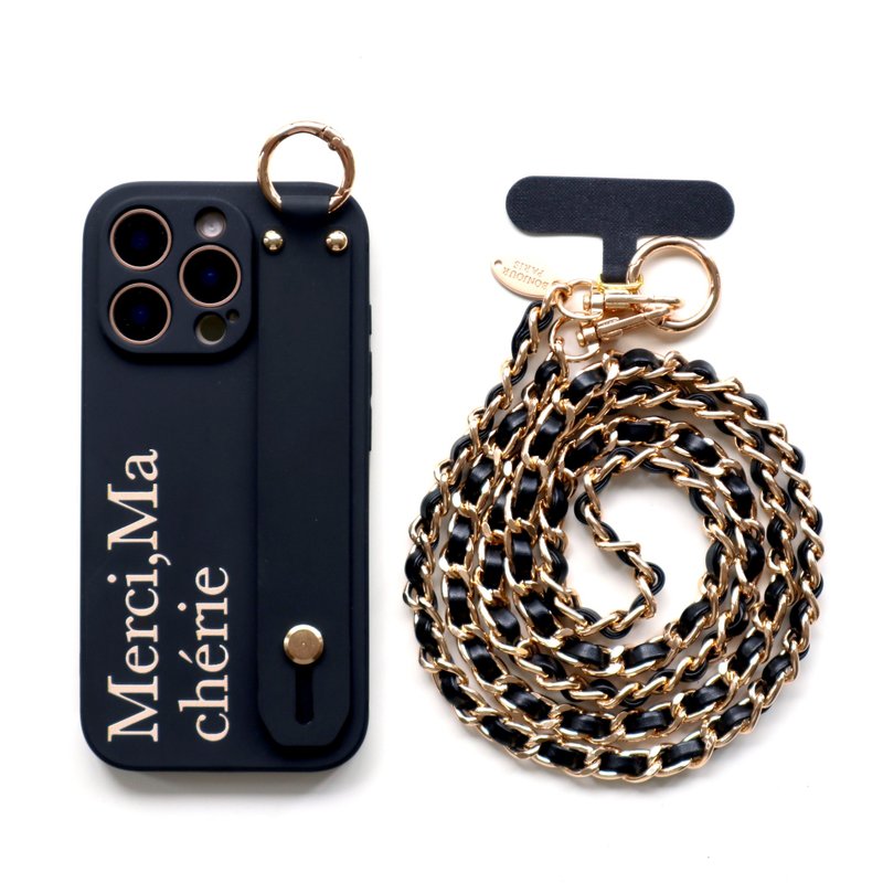 iPhone16/15/14/13/12 MERCI ma chérie French small fragrant gold chain strap mobile phone case - Phone Cases - Plastic 