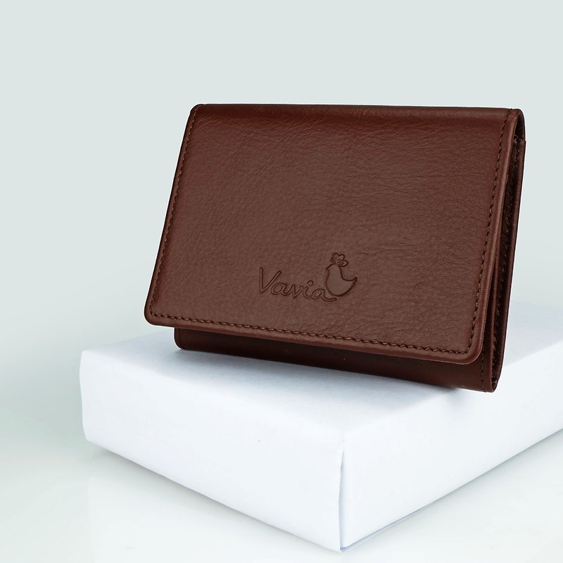 กระเป๋าสตางค์ขนาดเล็ก หนังวัวแท้ [Chocolate] 錢包- 皮革-財布 - กระเป๋าสตางค์ - หนังแท้ สีนำ้ตาล