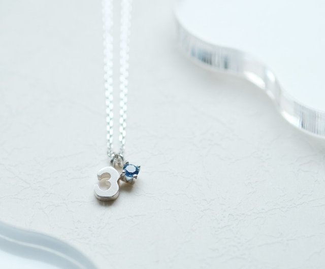 数字 & 3月誕生石 アクアマリン ネックレス シルバー925 - ショップ cloud-jewelry ネックレス - Pinkoi