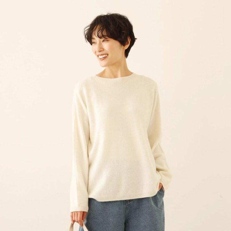 The most reliable simple design wool knit, 100% wool, white, 231110-4 - Women's Tops - Wool 