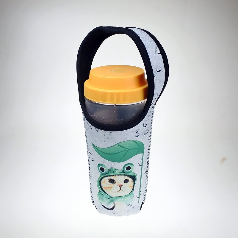 Three cat shop ~ cat pattern eco-friendly beverage bag wearing frog cap cat - Beverage Holders & Bags - Polyester 