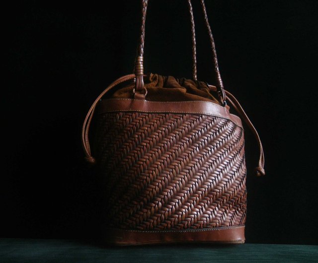 Woven leather sale bucket bag