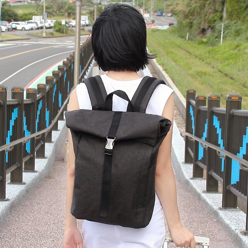Candice Backpack(Height adjustable)(15.6'' Laptop OK)-black_100453 - กระเป๋าเป้สะพายหลัง - ผ้าฝ้าย/ผ้าลินิน สีดำ