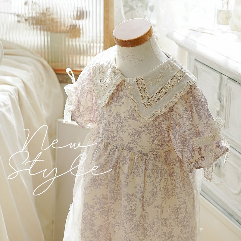 so romantic violet print and lace collar tutu baby dress - 男/女童禮服 - 棉．麻 多色