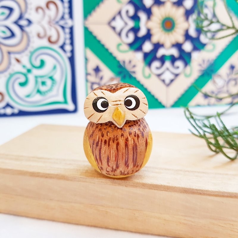 [Shaking Owl-Wooden Tumbler Decoration] Very popular - Items for Display - Wood Brown