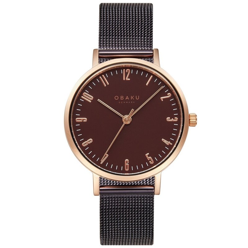 OBAKU 城市探索淑女時尚腕錶-深咖X玫瑰金-V248LXVNMN-32mm - 女錶 - 不鏽鋼 咖啡色