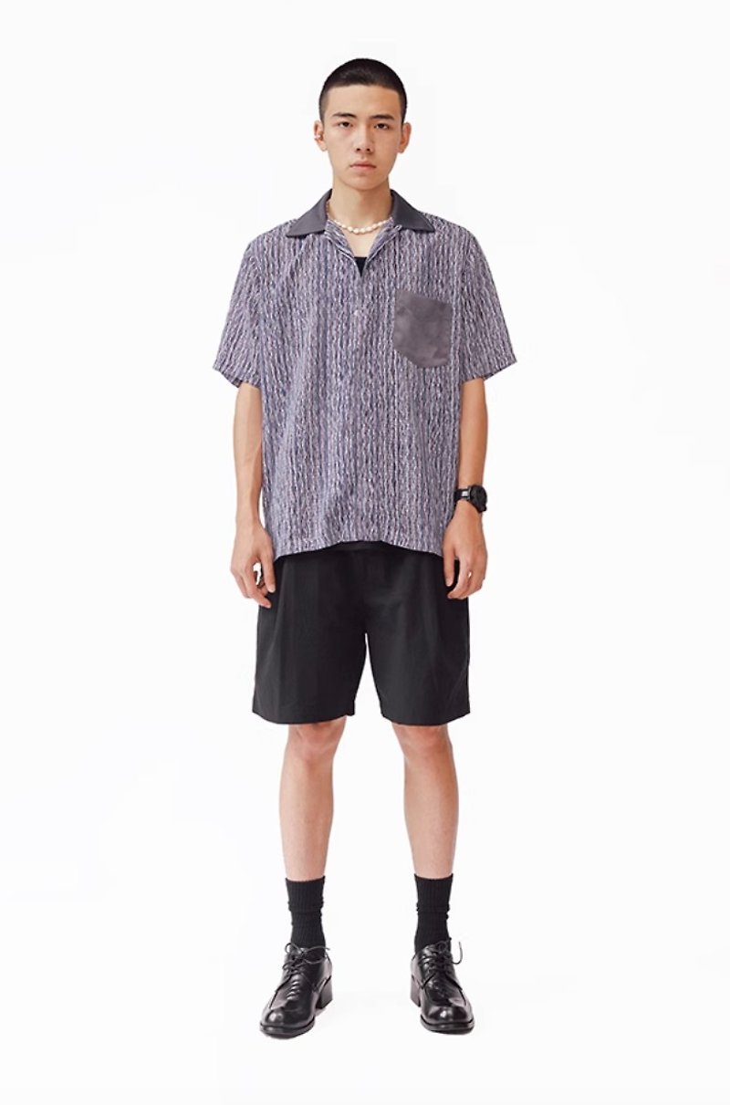 日本のレトロ電波ストライプキューバカラー半袖シャツ - シャツ メンズ - その他の素材 多色