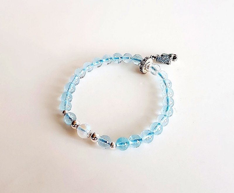 [Gemstones] Blue Wonderland High-quality natural ore Topaz Moonlight stone 925 sterling silver inlaid bamboo flower Suzaku • Bracelet - Bracelets - Gemstone Blue