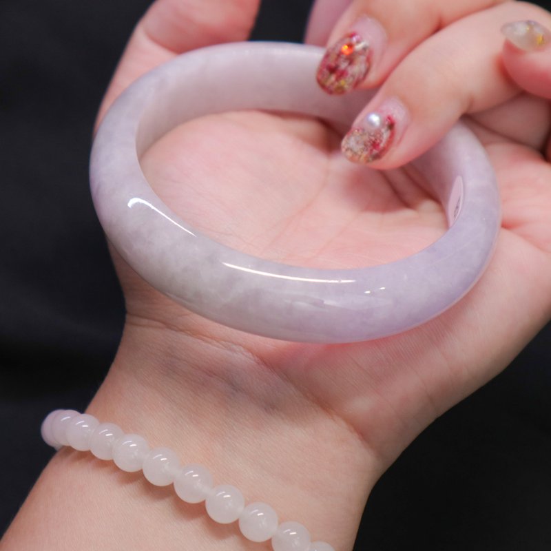 [56.8 girth] Natural Burmese A-grade hibiscus violet jade l Fu Lu Shou Xi l Peace bracelet - สร้อยข้อมือ - หยก 