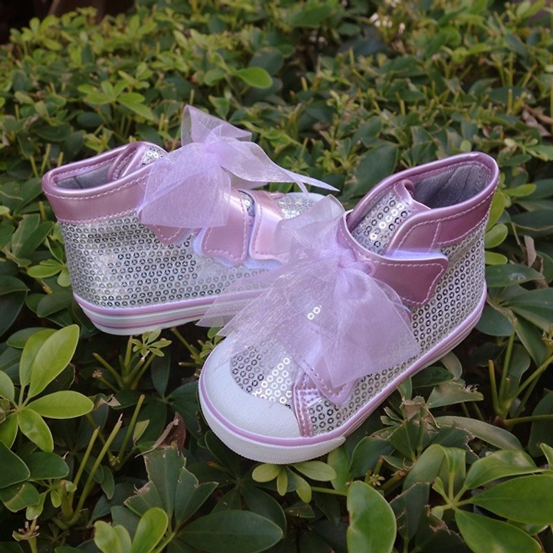 Veda Silver sequins and purple gauze small high-top casual shoes (small-size specials only accept returns) - รองเท้าเด็ก - ไฟเบอร์อื่นๆ สีม่วง