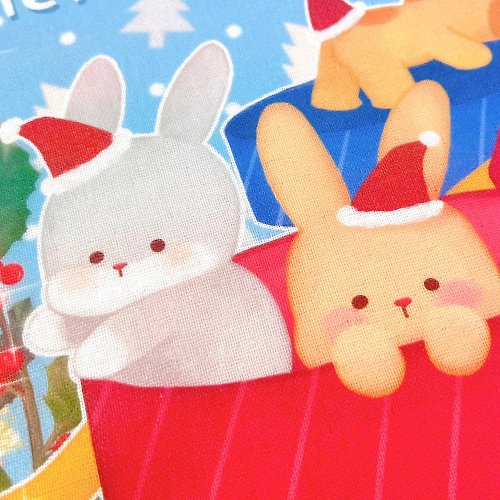 Peter & Andy 【聖誕禮物】純棉100% MIT不掉色::插畫小方巾-兔兔派對