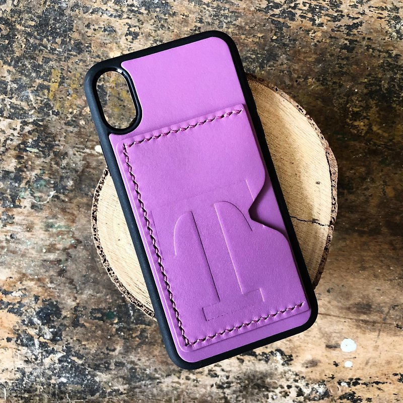 Initial leather credit card phone case material bag iPhone15 Plus Xs Max XR Italy - Leather Goods - Genuine Leather Purple