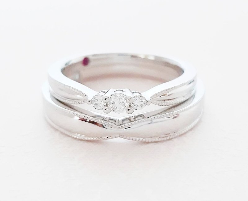 Sparkling Stars Engagement Fingerwheel Platinum Elegant Diamond Pair Ring - General Rings - Diamond 