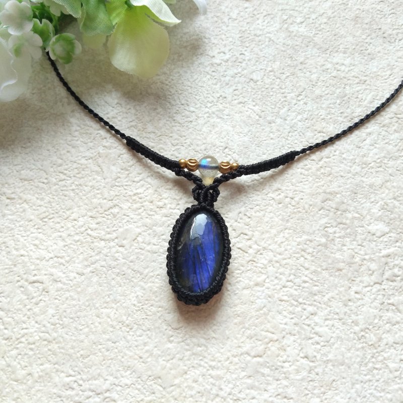 Simple style. Blue Labradorite. South American Brazilian Wax thread braided necklace - Necklaces - Semi-Precious Stones Blue