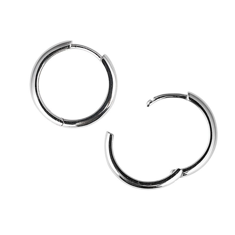 Hoop earrings VISHI sleep without picking S925 plain Silver small round glossy personality all-match men and women couple hipsters - Earrings & Clip-ons - Sterling Silver Silver