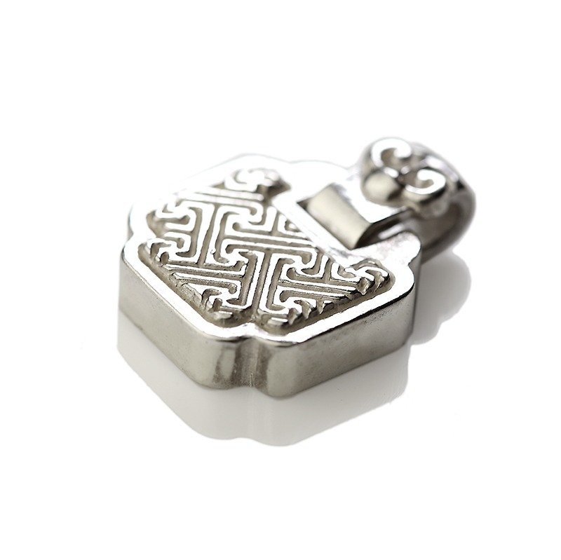 Longevity Lock FH-LLL07 [Wanshou Wujiang] 925 Sterling Silver Jewelry Necklace Chinese Style/Handmade Silver - สร้อยคอ - เงิน สีเทา