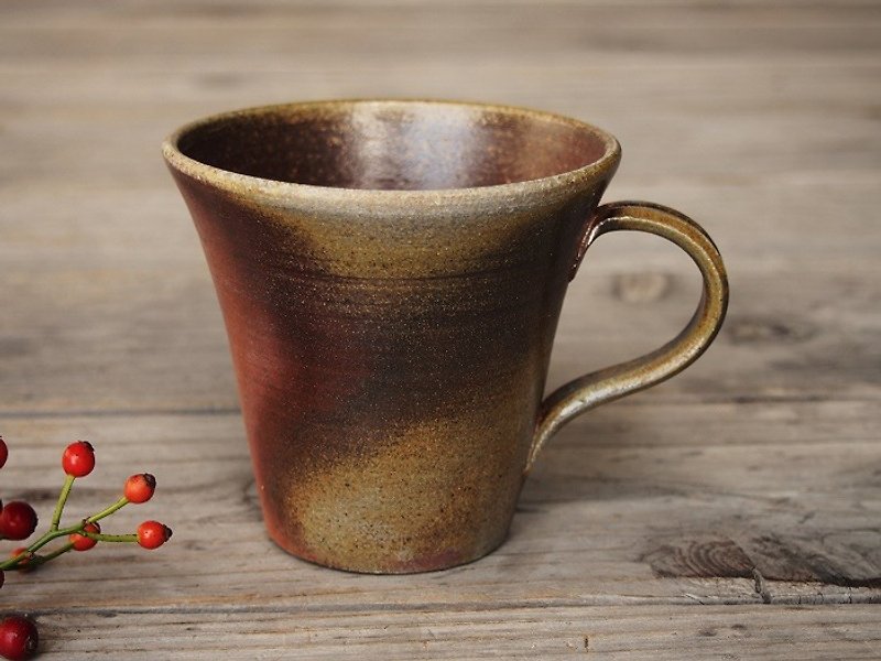 日本岡山備前 陶器 咖啡杯（大）c5-031 - 咖啡杯/馬克杯 - 陶 咖啡色