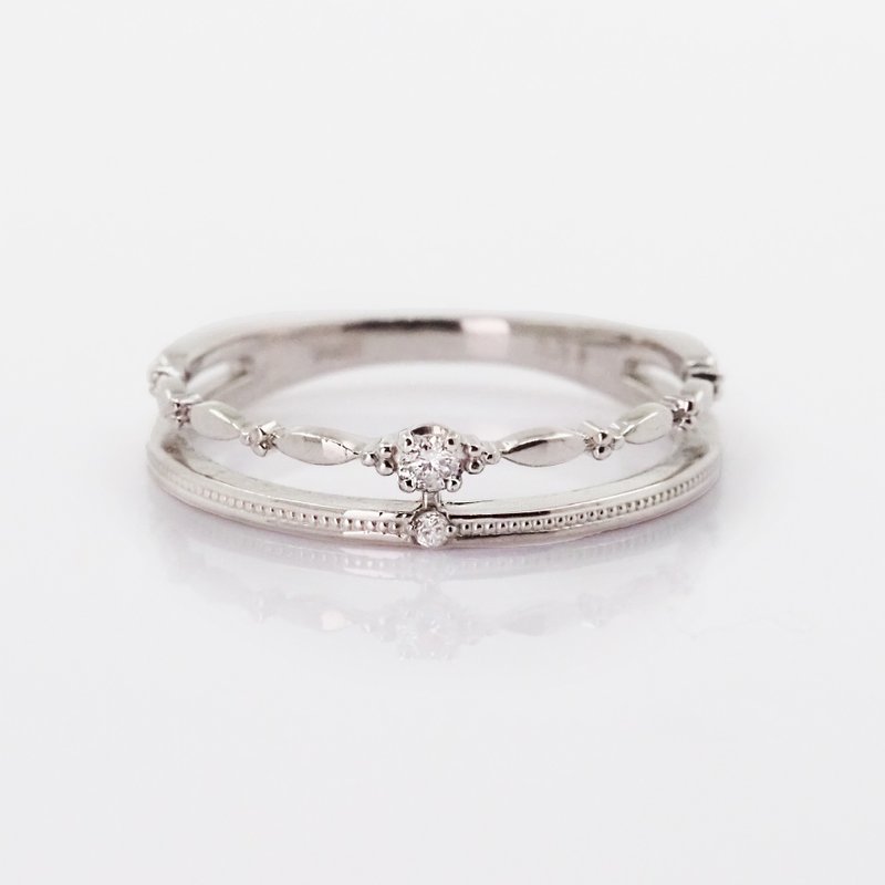 Twin Path Diamond Ring | 雙脾鑽石戒指 | 日本製 | 18K 白金 - 戒指 - 貴金屬 銀色