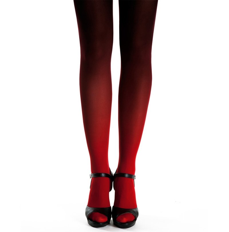 Red feet - black top ombre gradient pantyhose tights - 內搭褲/緊身褲 - 尼龍 紅色