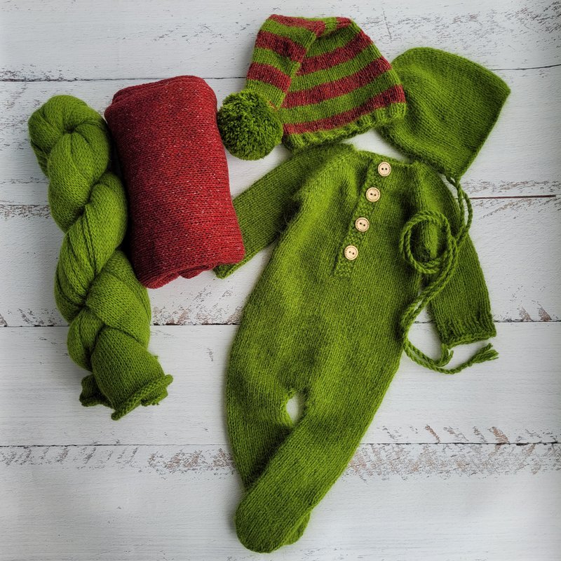 Christmas tweed Bonnet, romper, outfit, sleepy cap, wrap. Newborn photo props. - 嬰兒手鍊/飾品 - 羊毛 