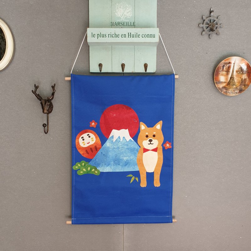 柴犬 掛畫 富士山 掛布 - 門簾/門牌 - 其他材質 藍色