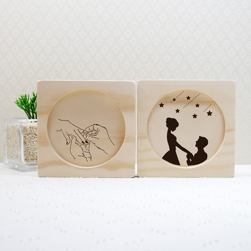 The promise of love under the stars. The happiest person is engraved on the coaster and wears a ring. Wedding gift for the new couple - Wood, Bamboo & Paper - Wood Brown