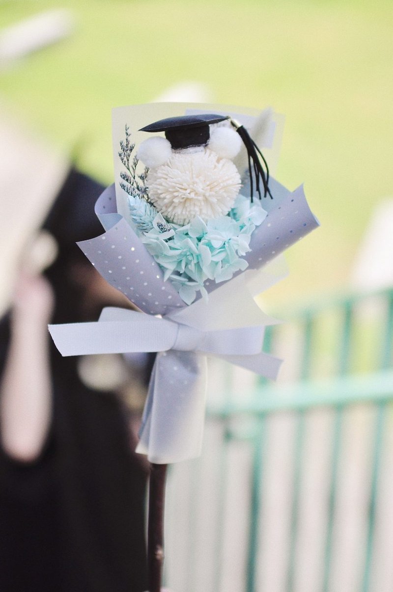 Graduation Bouquet | Graduation Bear Small Bouquet [Mint Ice Cream]-Graduation Gift/Dry Flower - Dried Flowers & Bouquets - Plants & Flowers Gray