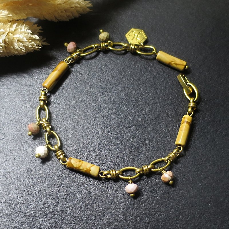 VIIART. Bookish. Natural picture Stone Alxa agate Bronze bracelet - สร้อยข้อมือ - ทองแดงทองเหลือง สีทอง