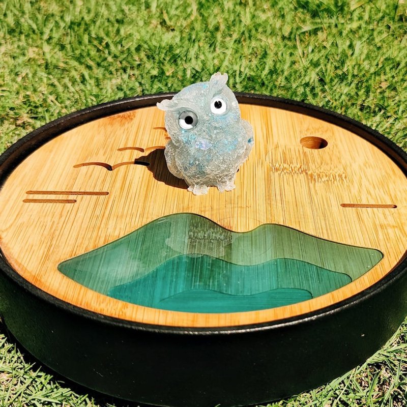 フクロウ Fortune Bird Crystal Stone Decoration Aquamarine Epoxy Owl Ornament Good Luck and Happiness - Items for Display - Resin 