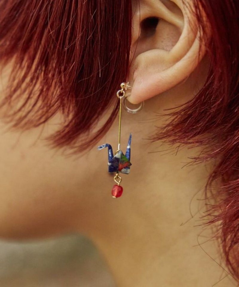 [Popular pre-order] Japanese style auspicious blessings ornate paper crane drop Clip-On(12 colors) 74AZ5102 - Earrings & Clip-ons - Other Materials 