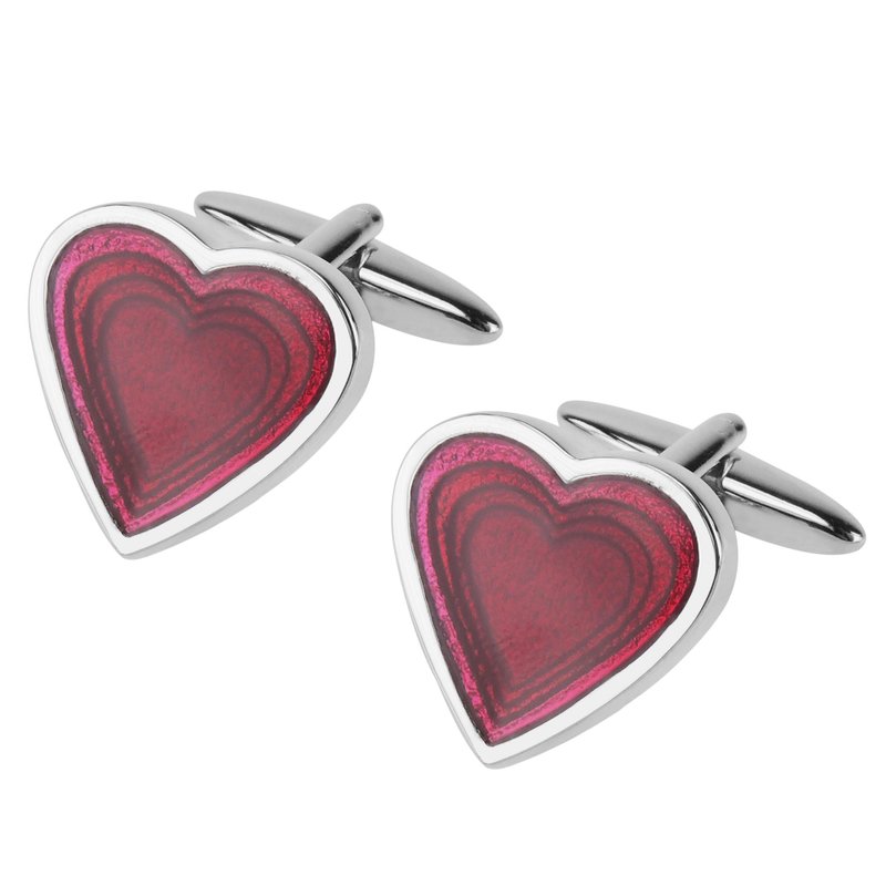 Red Love Heart Cufflinks - กระดุมข้อมือ - โลหะ สีแดง