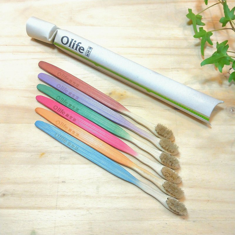 Olife original life natural handmade bamboo toothbrush [moderate soft white horse hair gradient color 6 sticks] - อื่นๆ - ไม้ไผ่ หลากหลายสี