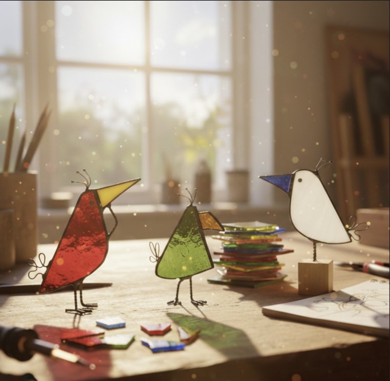 玩轉光影 | 蒂芙尼玻璃 Scrappy Birds 手作體驗課課 三隻一組 - 陶藝/玻璃 - 玻璃 