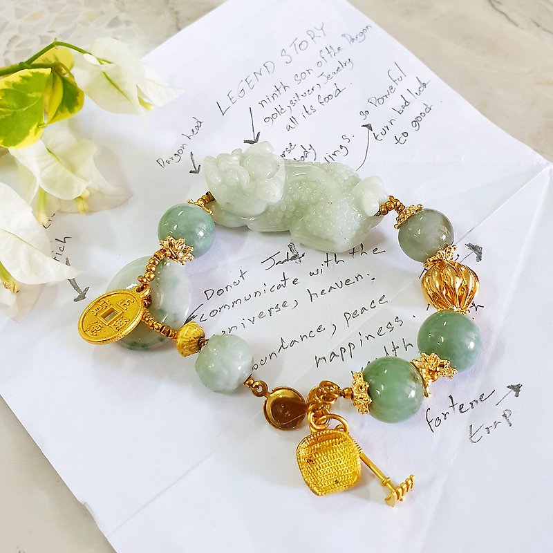 Jade bracelet Pixiu | Pi Yao  with auspicious amulets - Bracelets - Jade 