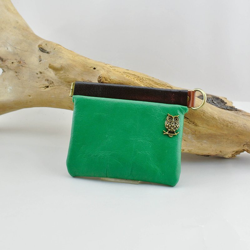 ➜. Splicing shrapnel multi-functional small package. ➜ --- change / small / storage / key / headset / transmission line / business card / card / travel card - Coin Purses - Genuine Leather Green