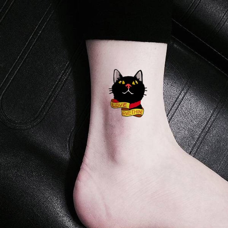 TU防水仿真紋身貼紙-小黑貓-手腕腳踝適用 - 紋身貼紙/刺青貼紙 - 紙 
